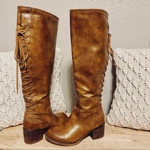 Over the Knee Brown Leather Lace Up Boots